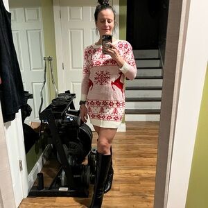 Red and White Snowflake Christmas Sweater Dress